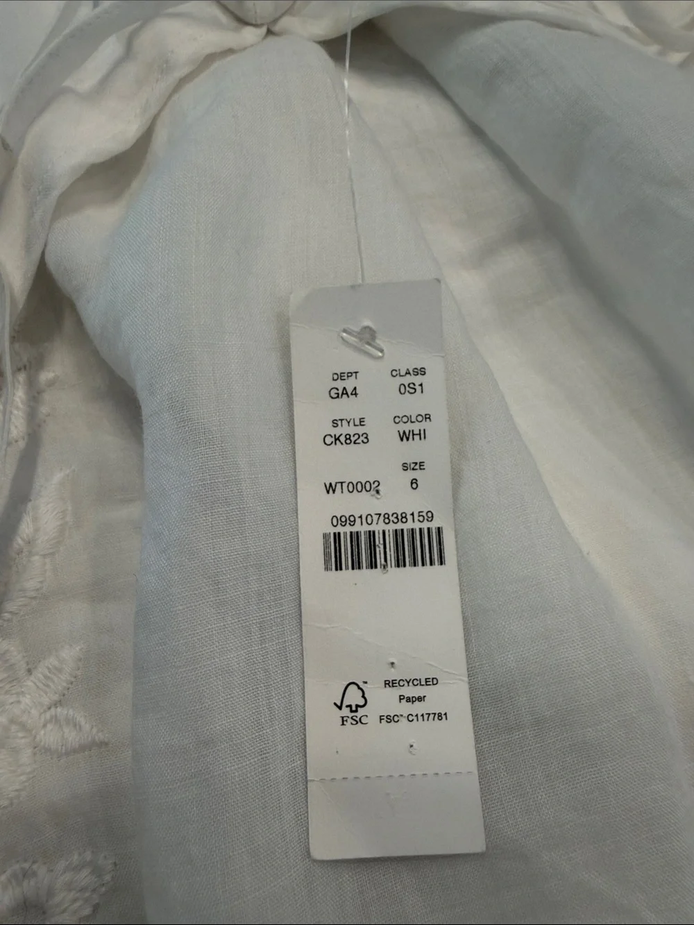 J. Crew Embroidered midi dress in ramie white size 6 A-line wedding beach flaw